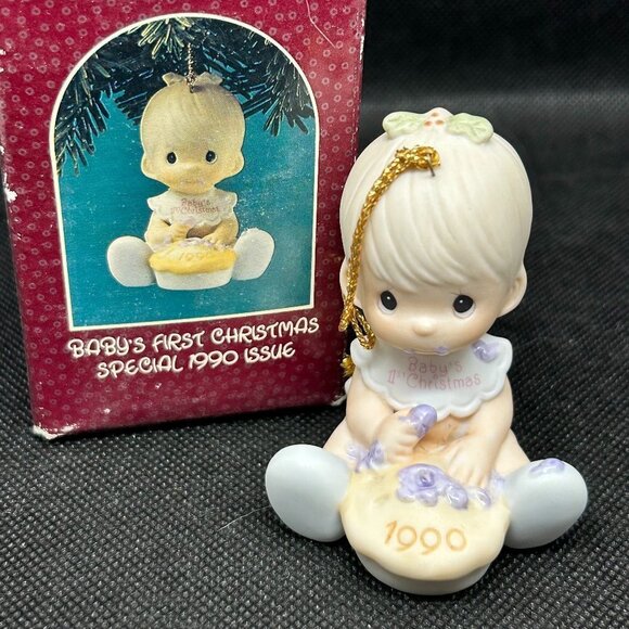 PRECIOUS Moments "Baby First Christmas boy 1990 issue" ornament - Picture 1 of 3